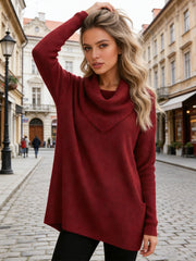 Плетена Блуза в Един Цвят с Дълбоко V-Яка