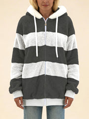 Есенна Яке с Качулка от Имитация на Кожа с Комбинирани Цветове