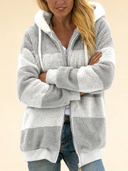 Есенна Яке с Качулка от Имитация на Кожа с Комбинирани Цветове