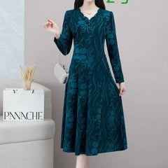 【XL-6XL】Тънка, топла и стилна рокля за бременни с V-образно деколте и дълъг ръкав за есен и зима