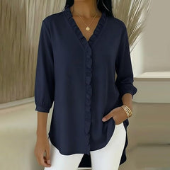 Блуза С V-Образно Деколте, Волани И Ръкави До Лакътя