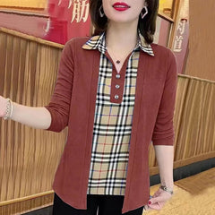 Стилна карирана риза с пачуърк дизайн, имитация на риза от две части