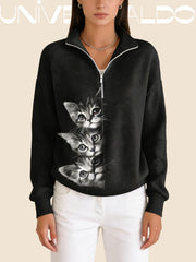 Суитшърт с Котка, Полу-Джипс и Изправена Яка