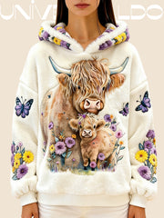 Суитшърт от Фланел с Качулка и Анимационен Принт на Кравка