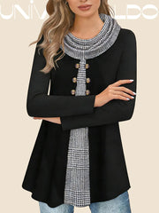 Псевдо-Двуделна Блуза с Висока Яка и Копчета