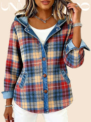 Спортно Яке с Качулка в Деним Ефект и Контрастна Карета