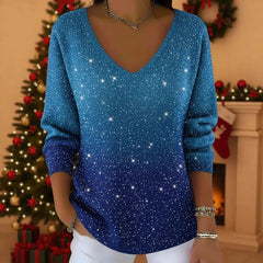 Нов дамски пуловер с дълъг ръкав и V-образно деколте