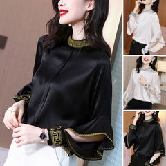 Стилна блуза от коприна със сатен и волни ръбове