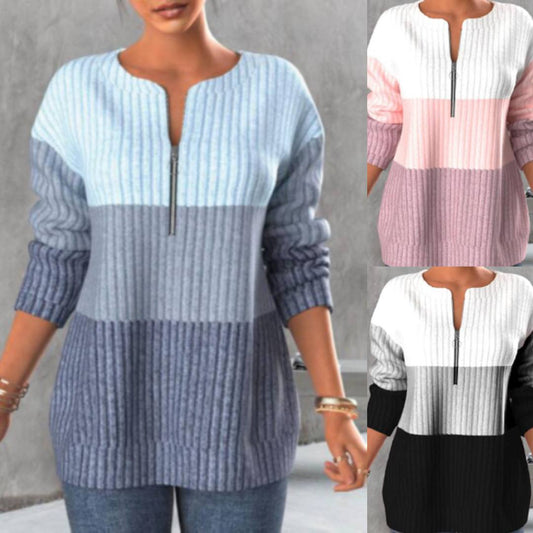 【50% ОТСТЪПКА🎁🔥💥】【S-5XL】Нов дамски зимен пуловер с цип и контрастен цип