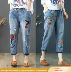 ✨😍🎉【горещи продажби】【40-90kg】Винтидж широки дънки с бродирани крачоли