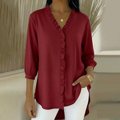 Блуза С V-Образно Деколте, Волани И Ръкави До Лакътя