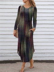 【S-3XL】2025 Нова рокля с джоб с дигитален принт с обло деколте