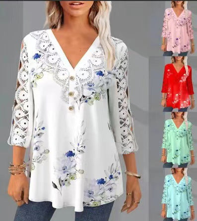 Дантелена Блуза с V-Яка и ¾ Ръкав