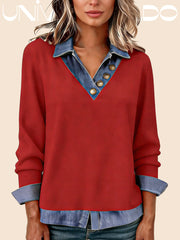 Плетена Поло Риза с Деним Яка и Комбинирани Материали