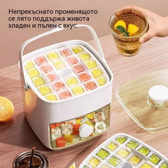 💥🧊 Форма за лед с 48 гнезда и капак|Съхранение на лед + Защита от протичане + Подреждане|Спестяващ място и високоефективен✅