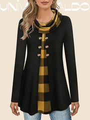 Псевдо-Двуделна Блуза с Висока Яка и Копчета