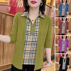 Стилна карирана риза с пачуърк дизайн, имитация на риза от две части