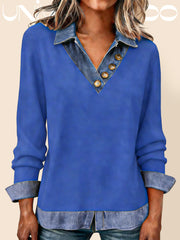 Плетена Поло Риза с Деним Яка и Комбинирани Материали