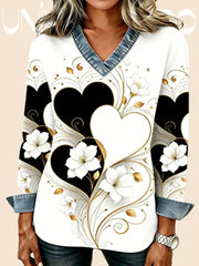 Суитшърт с V-Яка и Деним Ефект