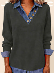 Плетена Поло Риза с Деним Яка и Комбинирани Материали