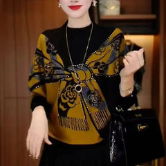 Двустранен Плетен Пуловер с Принт