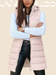 Удължена Памучна Външна Жилетка с Качулка и Молния