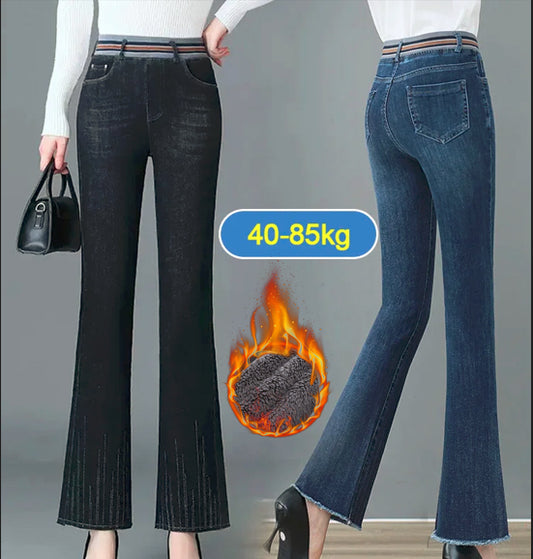 👖【40-85 кг】👖Нови зимни удебелени плюшени дънки с висока талия