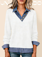 Плетена Поло Риза с Деним Яка и Комбинирани Материали