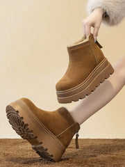 Зимни Ботуши с Имитирана Заешка Кожа, Дебела Подметка и Подплата