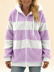 Есенна Яке с Качулка от Имитация на Кожа с Комбинирани Цветове