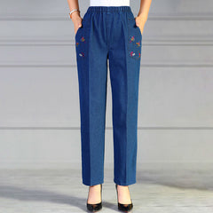 【50% ОТСТЪПКА】Дънки с прав крачол с широка еластична талия