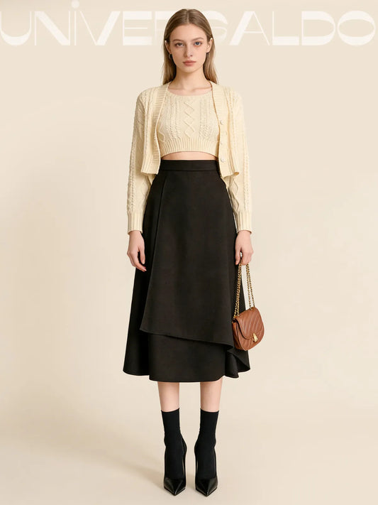 Неправилна Полу-Рокля с Висока Талия и Воденещ Крой