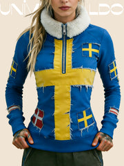 Суитшърт с принт "кръст" и кадифена яка