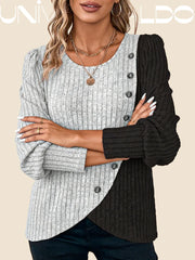 Плетена Тениска с Кръгла Яка и Комбинирани Цветове