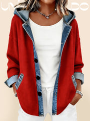 Спортно Яке с Качулка в Деним Ефект и Контрастна Карета