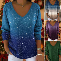 Нов дамски пуловер с дълъг ръкав и V-образно деколте