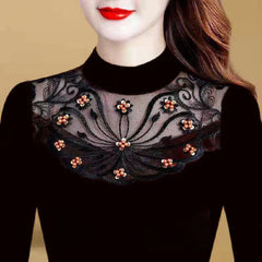 【40-80 кг】Нова есенно-зимна тениска с подплънки и топла дантела