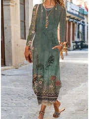 【S-3XL】2025 Нова рокля с джоб с дигитален принт с обло деколте