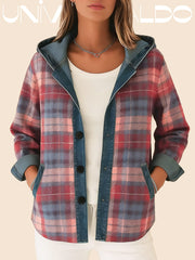 Спортно Яке с Качулка в Деним Ефект и Контрастна Карета