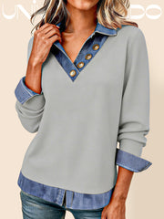 Плетена Поло Риза с Деним Яка и Комбинирани Материали