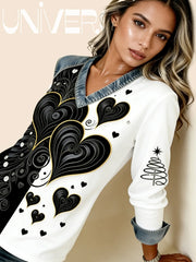 Суитшърт с V-Яка и Деним Ефект