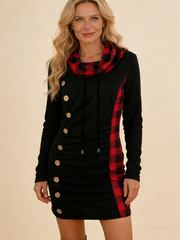 Прилепнала Рокля с Каре, Двуцветен Ефект и Отложна Яка