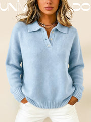 Тениска с Кръгла Яка, Копчета и Дълъг Ръкав в Свободен Крой