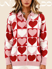 Празнична Плетена Блуза с Яке и 3D Принт за Свети Валентин