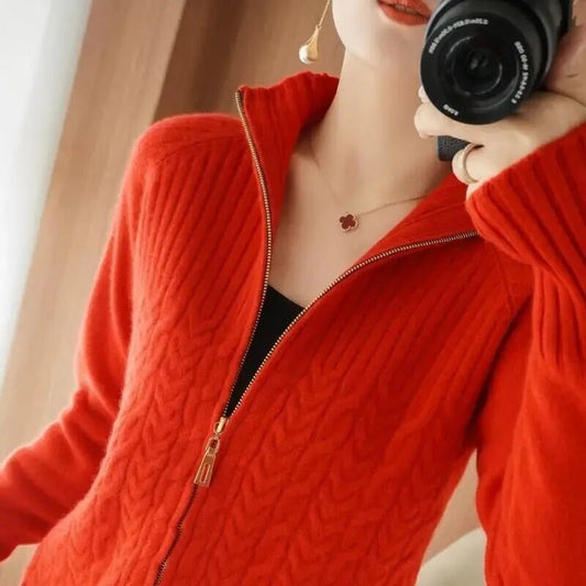 💕✨【50% ОТСТЪПКА】【S-3XL】Есен/Зима Нови постъпления: Дамски елегантен ежедневен пуловер с висока яка и цип