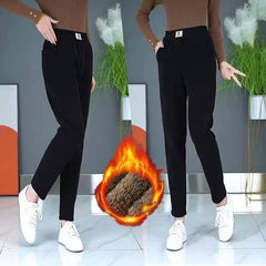 50% ОТСТЪПКА【40-85kg】Нови есенно-зимни дамски дебели кадифени топли ежедневни панталони с висока талия