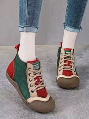 Спортни Обувки с Комбинирани Цветове, Мека Кожа и Връзки