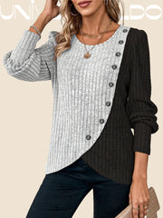 Плетена Тениска с Кръгла Яка и Комбинирани Цветове