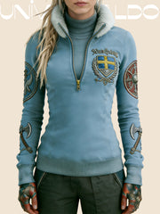 Суитшърт с принт "кръст" и кадифена яка