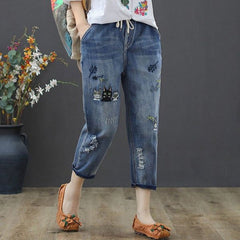 ✨😍🎉【горещи продажби】【40-90kg】Винтидж широки дънки с бродирани крачоли